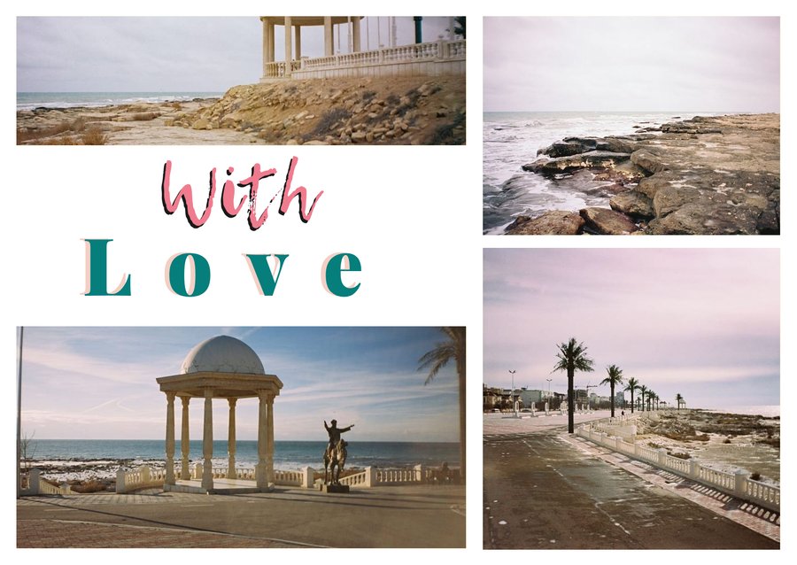 With Love da Aktau — La costa verso sud, La scogliera, Il lungomare sul Caspio e Il gazebo bianco sul Caspio