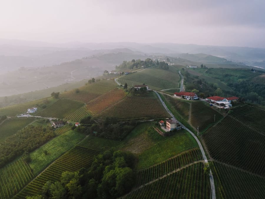 Le Langhe nella foschia — Le colline che hanno dato il nome al nebbiolo