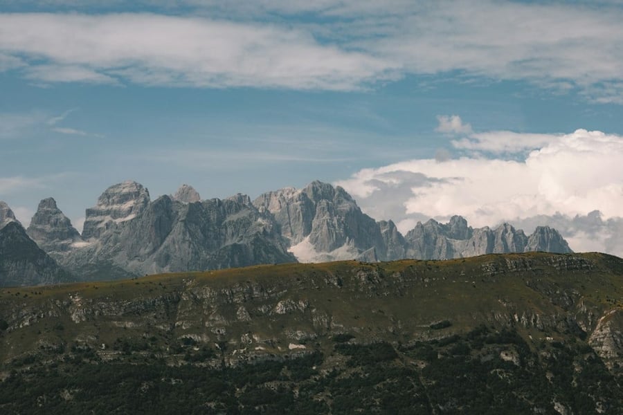 The Brenta Dolomites from Andalo — The Brenta spires seen from Andalo's valley floor