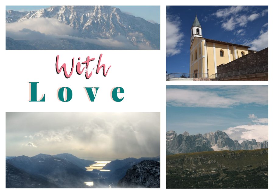 With Love from Andalo — The Paganella seen from the south-east, The Old Church of Andalo, The Brenta Dolomites from Andalo and Cima Paganella