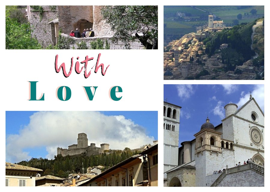 With Love da Assisi — Eremo delle Carceri, Assisi dall'alto, La Basilica di San Francesco e Rocca Maggiore