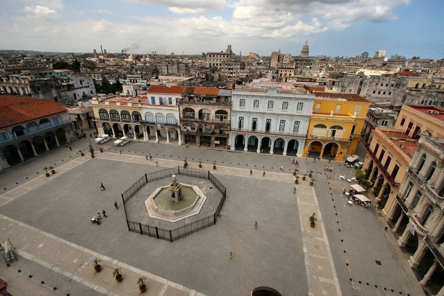 Plaza Vieja — Baroque and Art Nouveau facades around the city's oldest square