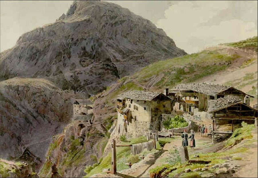 I Bagni Vecchi di Bormio — Le antiche terme in una veduta dell'Ottocento