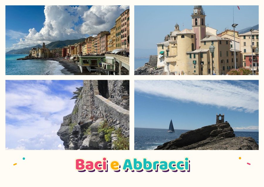 Baci e Abbracci da Camogli — Il borgo colorato di Camogli, La basilica di Santa Maria Assunta, Il castello della Dragonara e Punta Chiappa