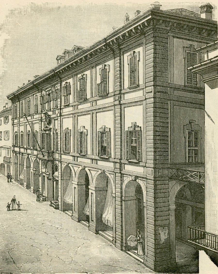 Il palazzo municipale — Un'incisione d'epoca del municipio di Cuneo