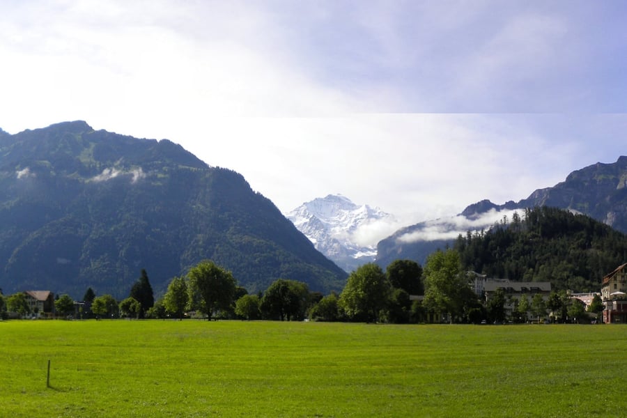 Parco Höhematte — Il grande prato verde con la Jungfrau sullo sfondo
