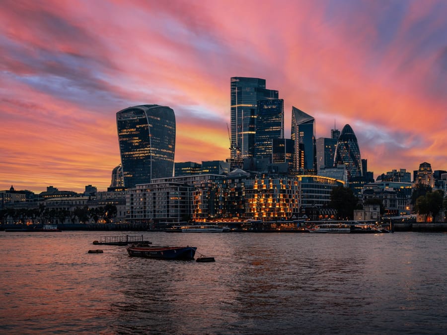 The Thames skyline — The City at sunset, seen from the other bank