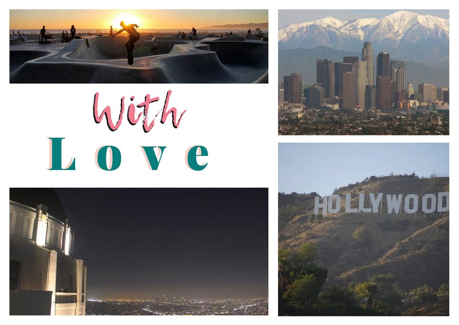 With Love da Los Angeles — Il lungomare di Venice Beach, Lo skyline di Downtown, La scritta di Hollywood e L'Osservatorio Griffith