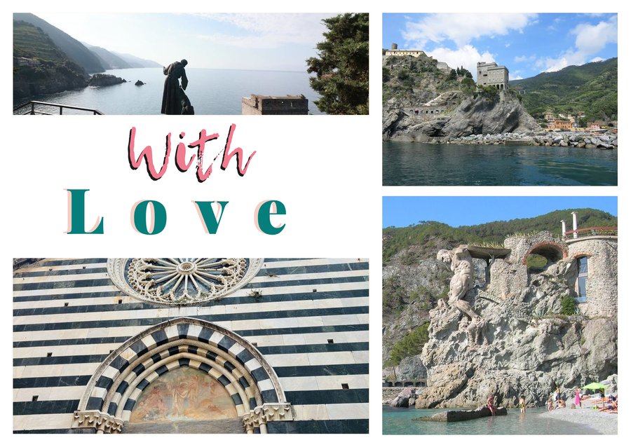 With Love from Monterosso al Mare — The statue of Saint Francis, Torre Aurora, The Giant of Monterosso and Church of San Giovanni Battista