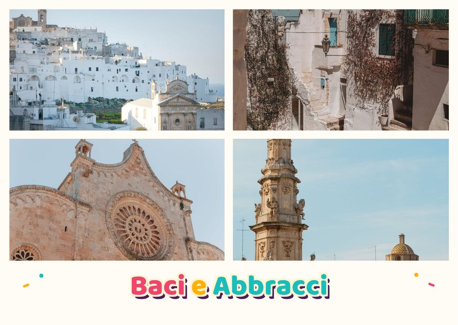Baci e Abbracci da Ostuni — Ostuni dall'alto, Il centro storico imbiancato, La Cattedrale di Ostuni e La Guglia di Sant'Oronzo