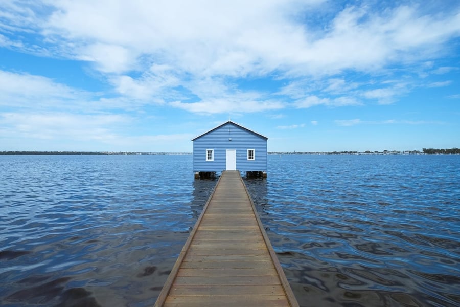 The Blue Boat House — The blue boathouse on stilts in the Swan River