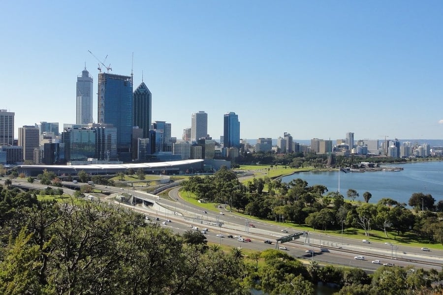 Kings Park — Perth's skyline seen from the hillside park