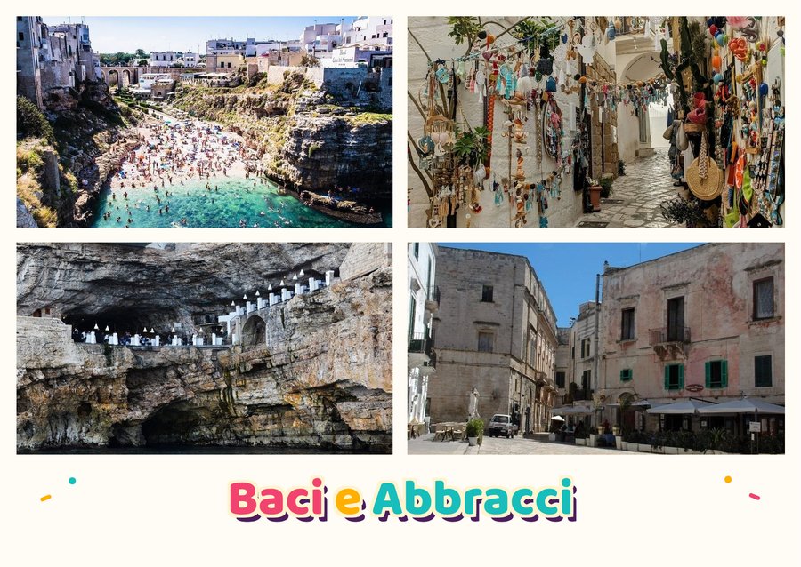 Baci e Abbracci from Polignano a Mare — Lama Monachile, The craftsmen's lanes, Grotta Palazzese and The old town