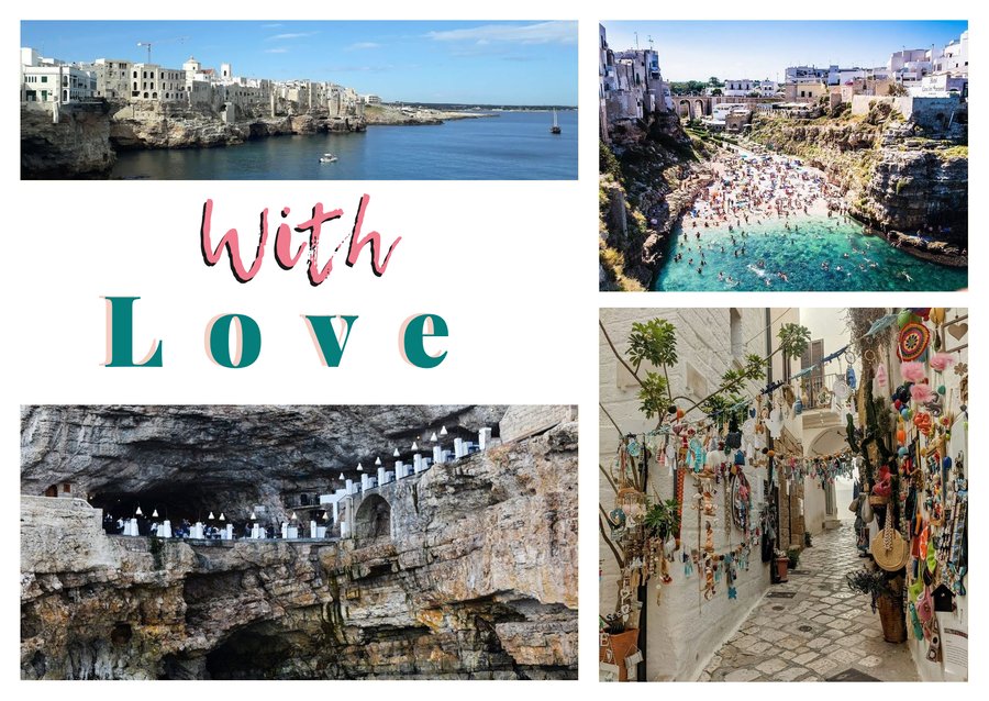 With Love from Polignano a Mare — Polignano from above, Lama Monachile, The craftsmen's lanes and Grotta Palazzese