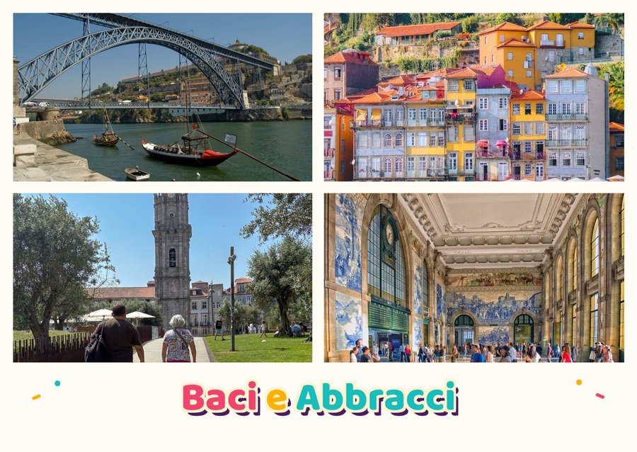 Hugs and Kisses from Porto — Dom Luís I Bridge, Ribeira, Torre dos Clérigos and São Bento Station