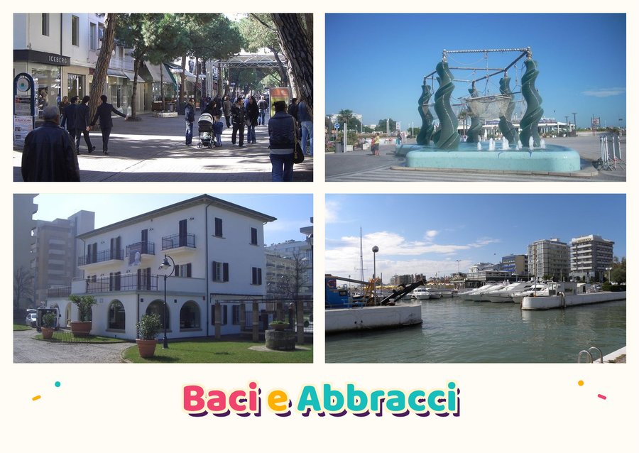 Baci e Abbracci da Riccione — Viale Ceccarini, Piazzale Roma, Villa Mussolini e Il porto canale