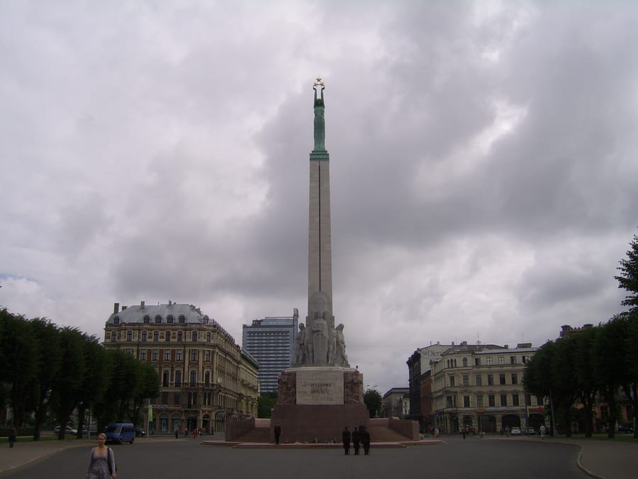 The Freedom Monument — The bronze woman holding three stars above Riga's rooftops