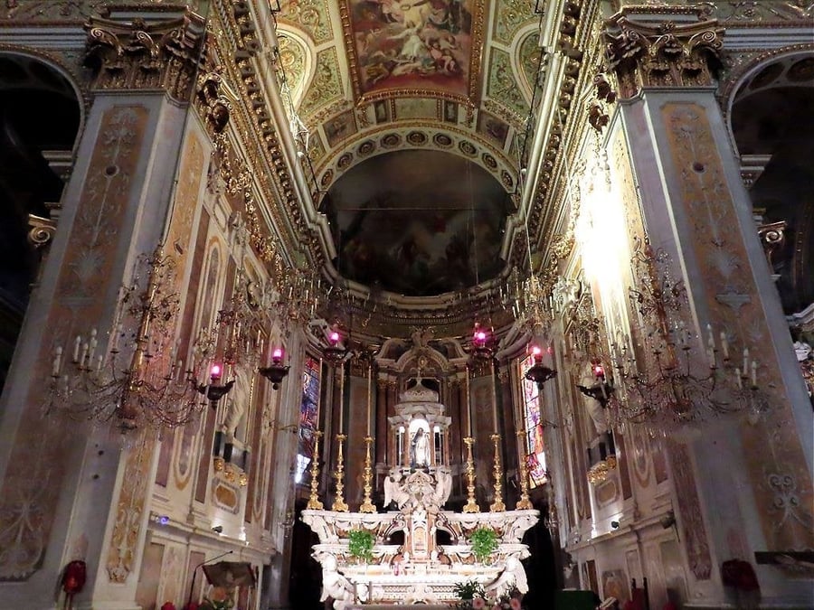 The Basilica of Santa Margherita — The baroque interior of stucco and polychrome marble