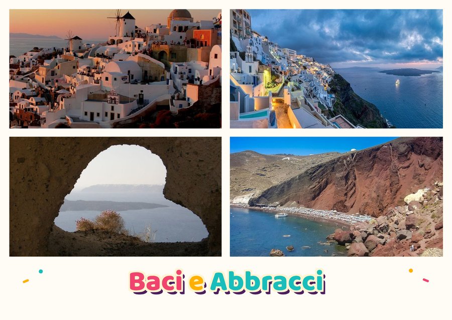 Baci e Abbracci da Santorini — Tramonto a Oia, Fira, La Caldera e Red Beach