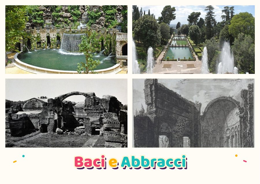 Baci e Abbracci from Tivoli — The Oval Fountain, The Fish Ponds, Hadrian's Villa in a 1931 photograph and Hadrian's Villa according to Piranesi