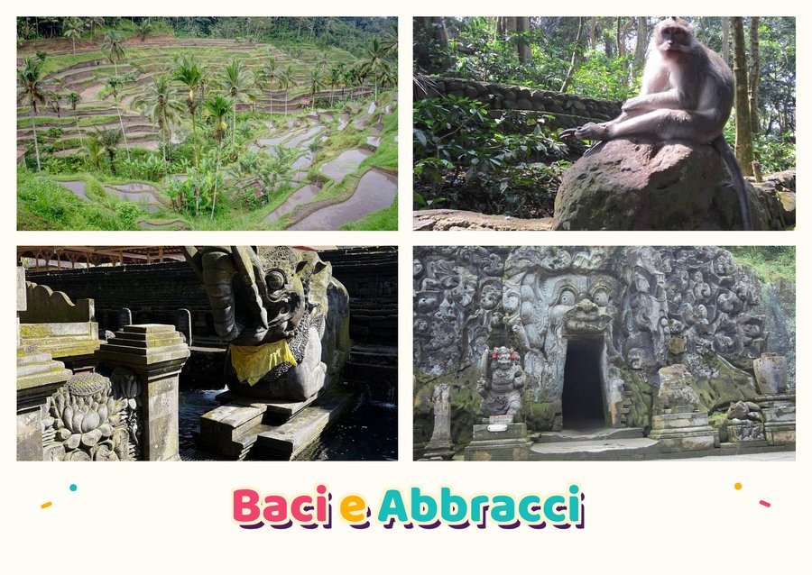Baci e Abbracci da Ubud — Risaie di Tegallalang, Sacred Monkey Forest Sanctuary, Tirta Empul e Goa Gajah