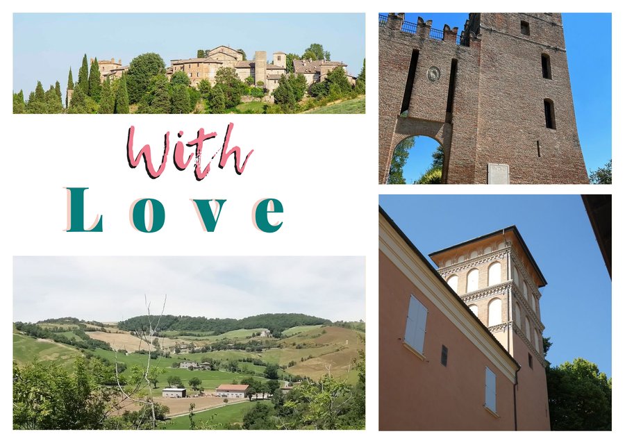 With Love da Valsamoggia — Il borgo di Castello di Serravalle, La torre di Monteveglio Alto, La torre di Palazzo Garagnani e Le colline di Savigno