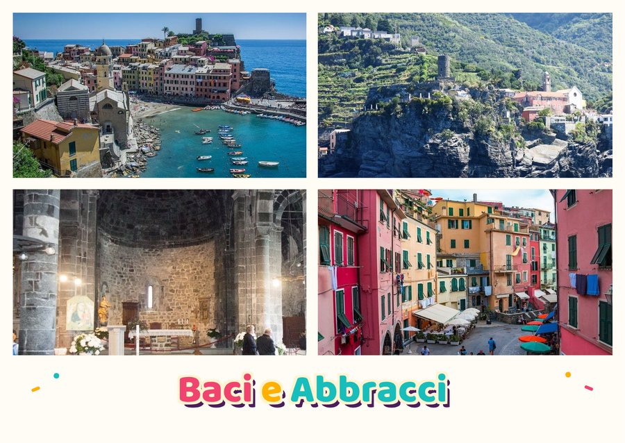 Hugs and Kisses from Vernazza — The little harbour, Castello Doria, Santa Margherita d'Antiochia and Via Roma